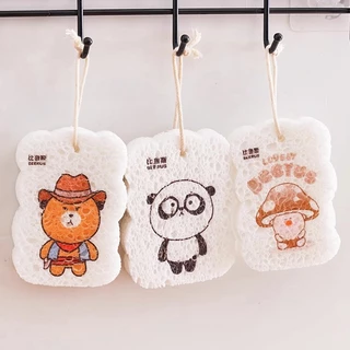 1 Miếng Bọt Biển Rửa Chén Bằng cotton Họa Tiết Hoạt Hình Dễ Thương