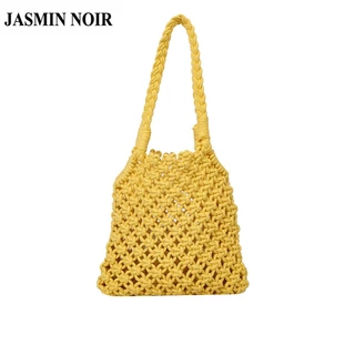 Jasmin noir hemp Túi Xách Nữ Dệt Dây Rút Thời Trang Thường Ngày