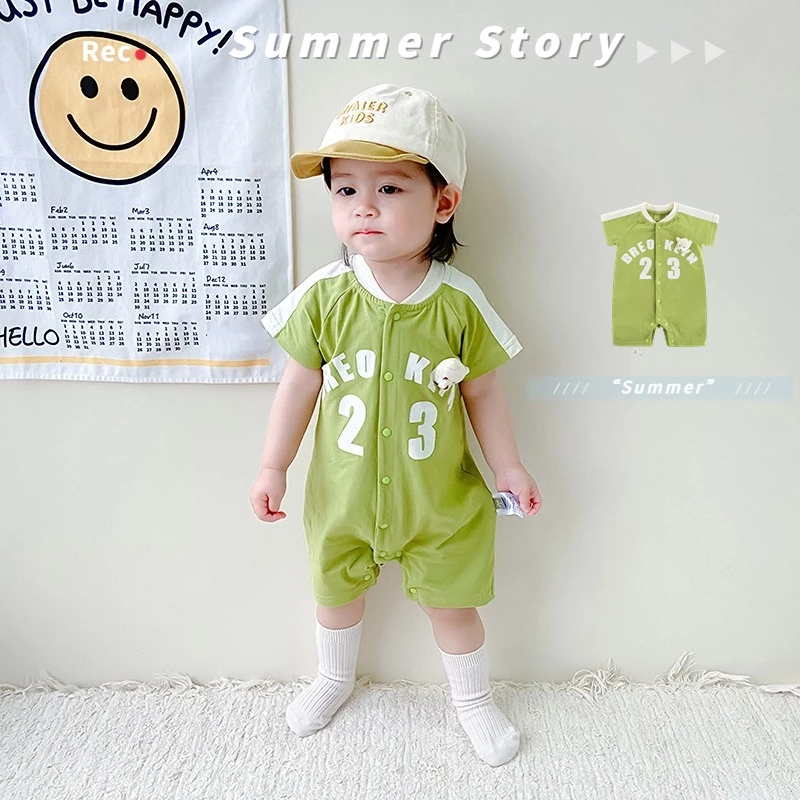 Áo Liền Quần Tay Ngắn Bằng Vải Cotton Tinh Khiết In Hình Gấu Dễ Thương Phong Cách Hàn Quốc Thời Trang Mùa Hè Dành Cho Trẻ Sơ Sinh 0 -