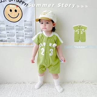 Áo liền quần ngắn tay cotton nguyên chất in hình gấu dễ thương phong cách Hàn Quốc thời trang mùa hè cho bé 0-2 tuổi