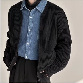 Áo Khoác cardigan Dệt Kim Dáng Rộng Màu Trơn Thời Trang Thu Đông Cho Nam Simple Áo Cardigan Nam Fashion Áo Len Cardigan Nam From Rộng