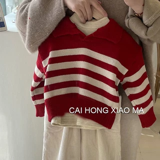 Áo sweater Màu Đỏ Phong Cách Hàn Quốc Thời Trang Mùa Đông 2023 Cho Bé