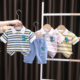 Set Đồ Mùa Hè 2 Món Gồm Áo Thun cotton Sọc + Quần Ngắn Thể Thao Cho Bé Sơ Sinh 0-6 Tuổi