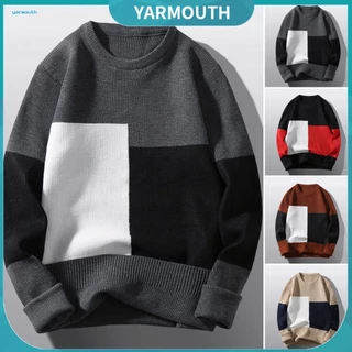 Yyr_ Áo sweater Dệt Kim Cổ Tròn Màu Khối Sành Điệu Thời Trang Thu Đông Ấm Áp Phong Cách Cho Nam Giới