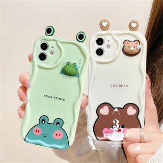 🌈3D Ear🎁Ốp Điện Thoại Mềm Hình Gấu Và Ếch 3d Cho iphone 15 14 13 12 11 pro max 7 8 plus se2020 x xr xs max 6 6s plus