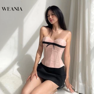 Weania Áo Ống Hở Vai Màu Khối Phong Cách Hàn Quốc Gợi Cảm Cho Nữ