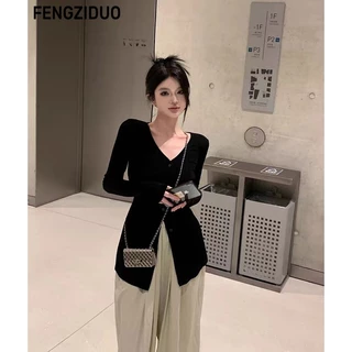 FENGZIDUO Áo Len áo khoác cardigan INS Dễ thương Cute Phong cách WMY23B0T2G 48Z231130