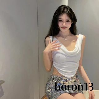 Áo Croptop Trễ Vai Màu Sắc Thanh Lịch Cho Nữ