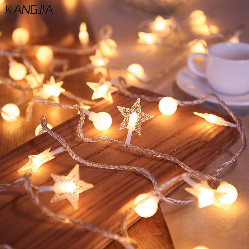 KANGJIA Đèn LED ngôi sao, dây đèn ngôi sao năm cánh, lều cắm trại ngoài trời, dây đèn khí quyển, đèn trang trí sân vườn Giáng sinh