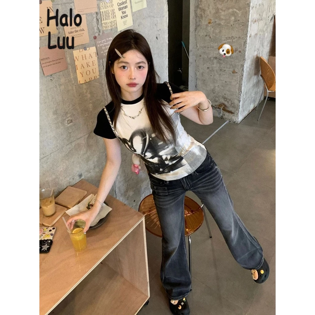 Halo  Luu áo phông áo thun nữ croptop baby tee Minimalist Dễ thương Trendy INS WMY2393G4T 43Z231025