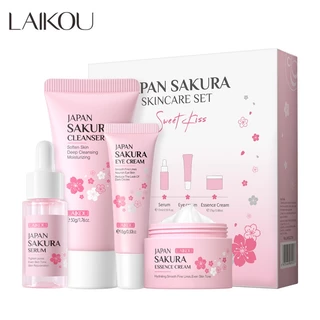 Bộ 4 món LAIKOU Nhật Bản sakura Moisture Chăm sóc da Mặt Sữa rửa mặt Tinh chất Kem dưỡng mắt Kem dưỡng da mặt