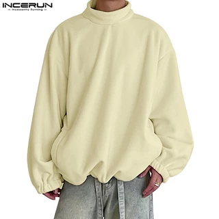 INCERUN Áo sweater Chui Đầu Cổ Cao Tay Dài Dáng Rộng Màu Trơn Thời Trang Cho Nam