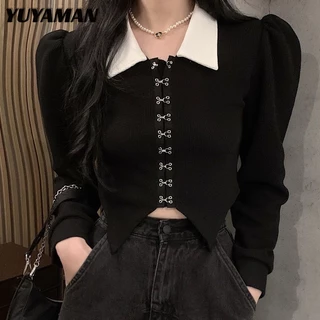 YUYAMAN Áo Len áo khoác cardigan Vintage INS Stylish Xu hướng WCS23B0WTR 48Z231128