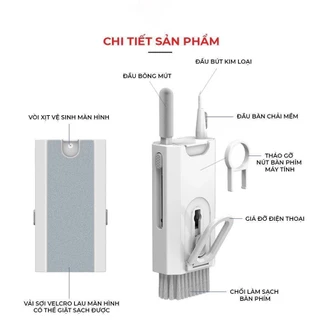 Bộ Dụng Cụ Vệ Sinh Laptop - Máy Tính - Bàn Phím - Tai Nghe Airpod Đa Năng 8 In 1 Siêu Nhỏ Gọn - Nhựa Abs Cao Cấp