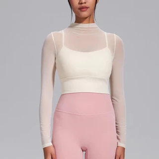 [lasyyoga] (Có Đệm Cố Định) Áo crop top Thể Thao Lưới Khô Nhanh Gợi Cảm