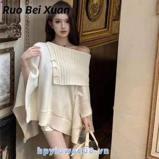 Ruo Beixuan Áo Len Dài Tay Lệch Vai Dáng Rộng Cao Cấp Mùa Thu Cho Nữ