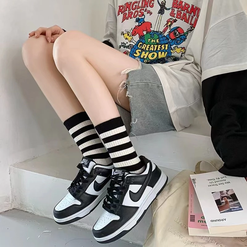 Tất Nữ Cổ Cao Viền Sọc Cotton Cao Cấp Phong Cách Hàn Quốc