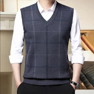 Anchedi.mx Áo sweater Dệt Kim Sát Nách Kẻ Sọc Ấm Áp Mềm Mại Thời Trang Mùa Xuân Cho Nam Giới Trung Niên