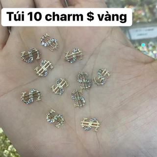 Túi 10 charm đồng tiền đính đá trang trí móng năm mới, phụ kiện nail