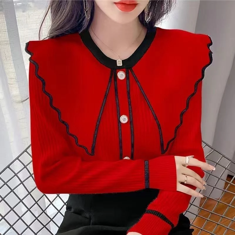 Maillard Áo sweater Dệt Kim Tay Dài Cổ peter pan Ôm Dáng Dễ Phối Đồ Cho Nữ