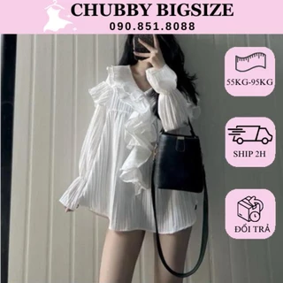 (Chubby) Áo sơ mi nữ dài tay, Áo bánh bèo tiểu thư Bigsize dáng rộng