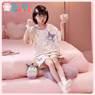 Bộ Đồ Ngủ Áo Thun Tay Ngắn Phối Quần short In Hoạt Hình Kuromi Thời Trang Mùa Hè 2024 Cho Bé Gái