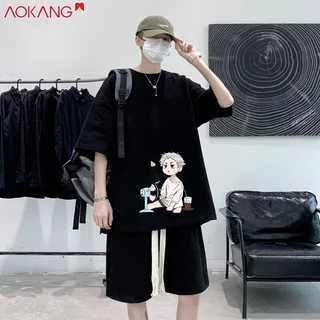 Aokang Set Áo Thun Tay Ngắn oversize + Quần short Phong Cách Hàn Quốc Thời Trang Mùa Hè Cho Bé Trai