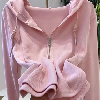 Áo Hoodie Tay Dài Có Khóa Kéo Dáng Ôm Thời Trang Thu Đông Hàng Mới 2023