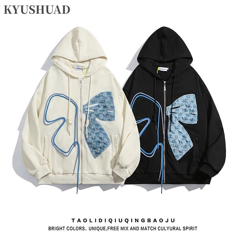 Kyushuad Áo Khoác Hoodie Dáng Rộng Thêu Hình Bướm Thời Trang Cao Cấp Cho Nam