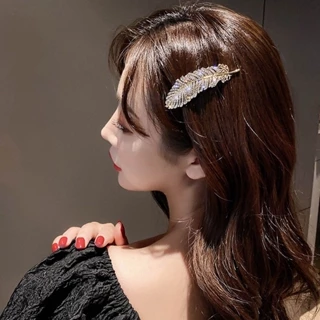 Kẹp Tóc Hình Chiếc Lá Đính Đá Lấp Lánh Phong Cách Hàn Quốc Cho Nữ