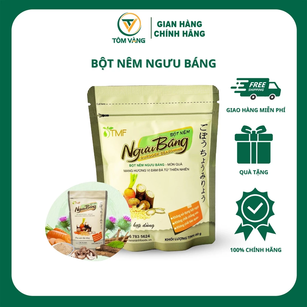 Bột nêm ngưu báng TÂM MINH FOODS thuần tự nhiên không bột ngọt cho bé - Túi 60g - TÔM VÀNG