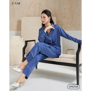 BỘ NGỦ SHE BY ZAM - DM210A - BỘ DÀI TAY QUẦN DÀI PHỐI XANH DƯƠNG