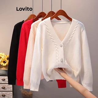 Áo khoác cardigan Lovito cài nút màu trơn cơ bản thường ngày cho nữ LNE27058 (màu trắng ngà/đen)