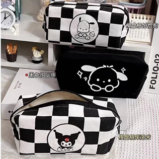 Sáng Tạo Checkerboard Lưới Hộp Đựng Bút Chì Pachacco Kuromi Dung Tích Lớn Túi Đựng Bút Chì Di Động Đa Năng Văn Phòng Phẩm Túi Bảo Quản