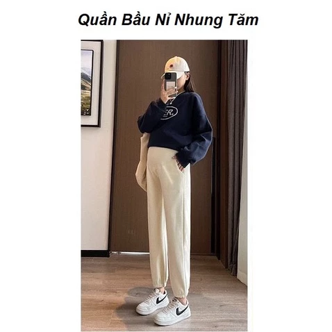 Quần bầu mùa Đông, chất nhung tăm mềm mịn, ấm áp, thiết kế đỡ bụng ống rộng bo gấu, có túi, có size từ 48-78kg Q26