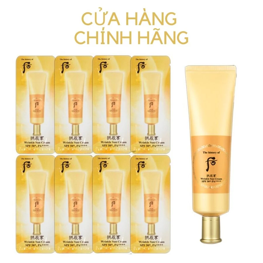 Gói Kem Chống Nắng Chống Nhăn Whoo vàng - WHOO JIN HAE YOON WRINKLE SUN CREAM SPF50+/PA+++ Gói 1ml