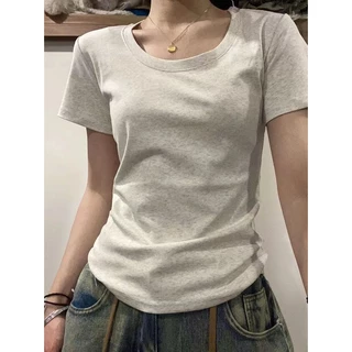 【100% cotton 】Áo baby tee Áo Thun ôm body Áo y2k ngắn tay cổ chữ U hở vai thời trang