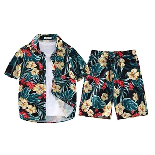 Set Áo Sơ Mi Tay Ngắn Và Quần Short Họa Tiết Hoa Phong Cách Hawaii Cho Nam Và Nữ