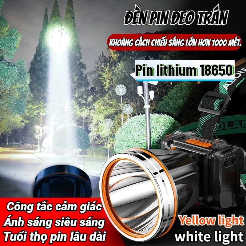 Đèn pin đội đầu 1 bóng siêu sáng chiếu xa 300m, Đèn pin ngoài trời cao cấp,chống thấm nước, đèn pin đeo trán