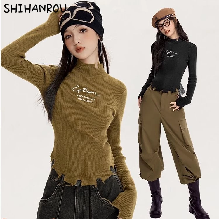 SHIHANROU áo tay dài croptop áo phông baby tee Thể thao Đơn giản Hàn Phong Fashion WMY23C0APQ 50Z231214