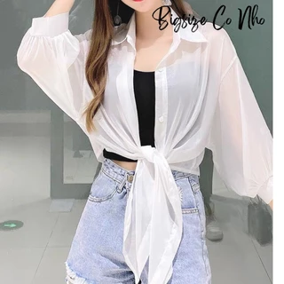 Áo Sơ Mi Khoác Ngoài Bigsize Nữ Dáng Croptop Xinh Xắn Chất Vải Voan Mềm Mịn Phong Cách Cá Tính SM24