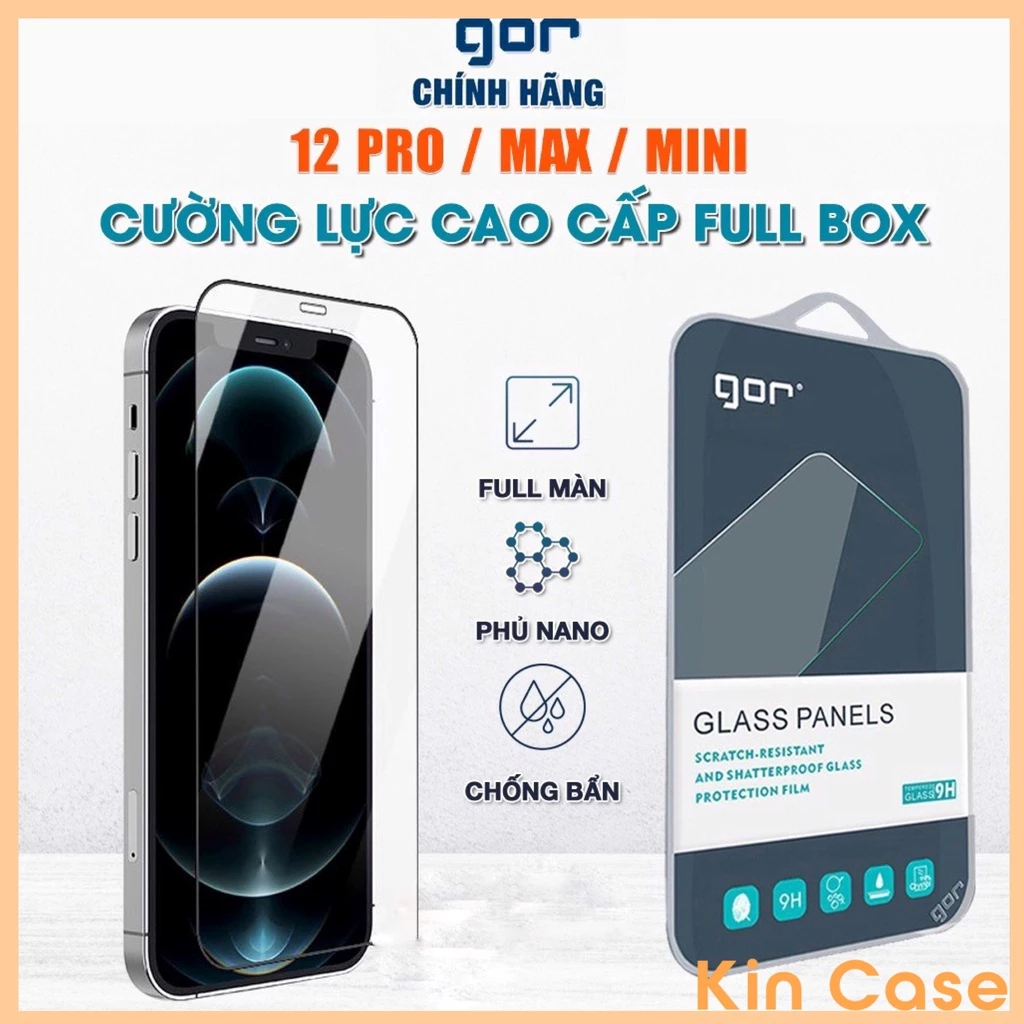 Cường lực Gor iPhone 12 Pro Max / iP 12 Pro / iP 12 Mini / iP 12, Trong suốt không Full màn hình, Chính hãng Gor