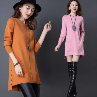 Áo sweater Dệt Kim Tay Dài Cổ Tròn Dáng Rộng Thời Trang Cho Nữ