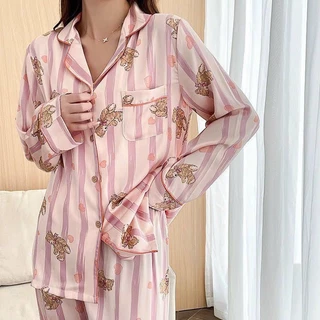M30 - pijama cho nữ họa tiết gấu hồng- Bộ ngủ mặc nhà cao cấp hàng quảng châu