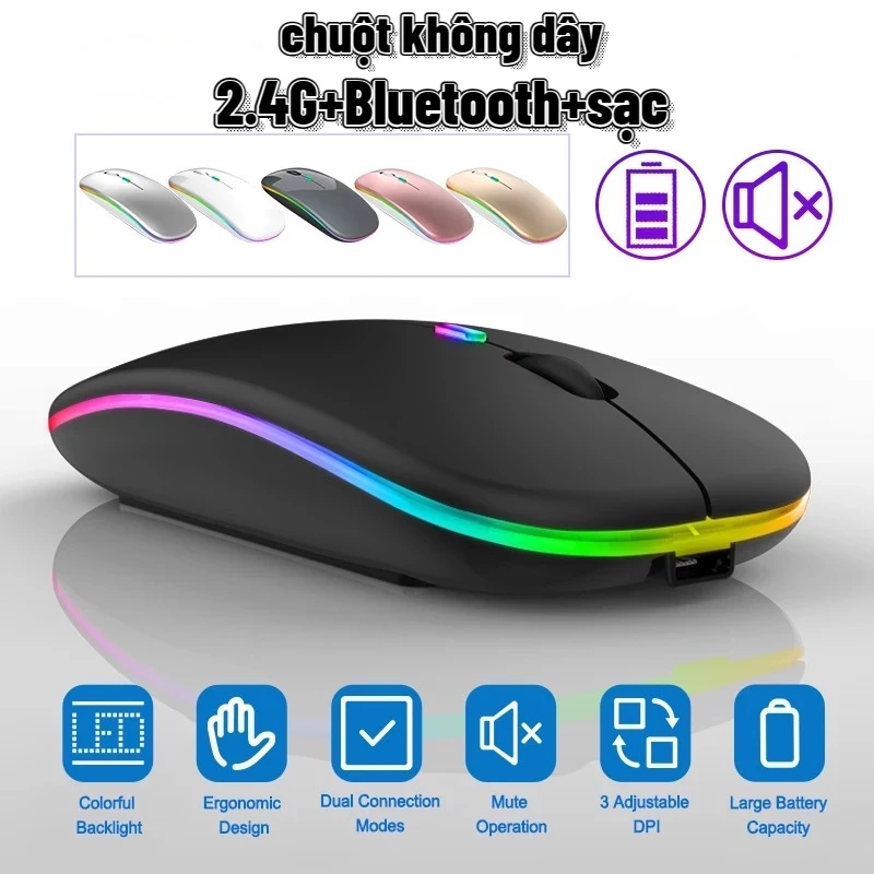 Chuột Bluetooth Không Dây Máy Tính LAMJAD Có Thể Sạc Lại Click Không Gây Tiếng Ồn Kết Nối Tín Hiệu Trong Phạm Vi 10m