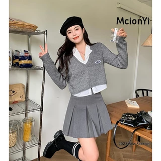 Mcionyi Áo sweater Dệt Kim Tay Dài Giả Hai Lớp Cổ Chữ v Thời Trang 2024 Dành Cho Nữ