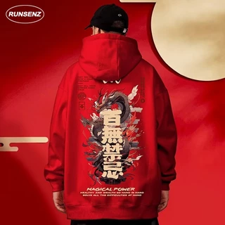 Áo hoodie Đỏ Dáng Rộng Phong Cách Trung Hoa Size m-8xl