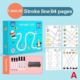 (Montessori) Học liệu sách tô nét,nối thông minh xoá được🌈Học liệu thông minh cho bé 64 trang