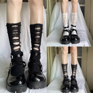 Vớ Dệt Kim Cổ Vừa Rách Gối Phong Cách Gothic Punk Harajuku Cá Tính Cho Nữ Y2k