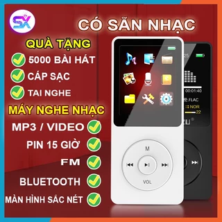 Máy nghe nhạc mini mp3 phát và chơi nhạc mp4 kết nối bluetooth có màn hình lcd loa ngoài kèm thẻ nhớ tai nghe cáp sạc